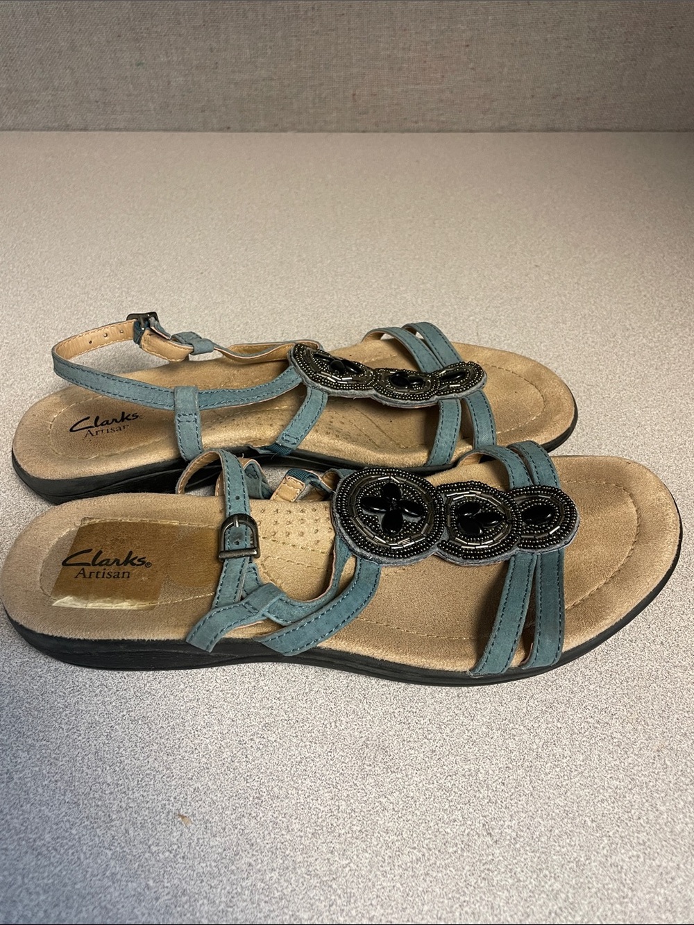 Clarks Artisan blue Strappy Sandals with Black Beaded Accent